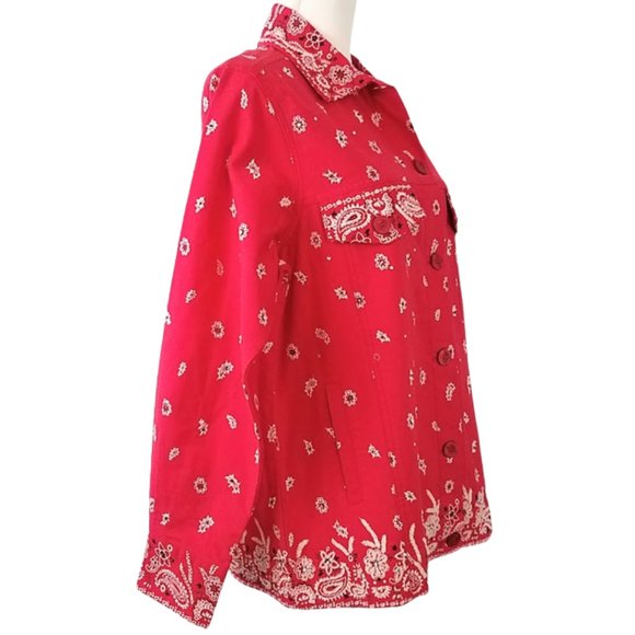 THE QUACKER FACTORY Red & White Embellished Paisley Floral Jacket - Women's M - Picture 2 of 10
